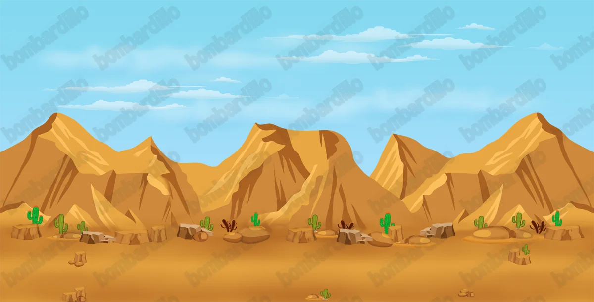 Desert Mountains Background with Cacti – Layered Game Environment